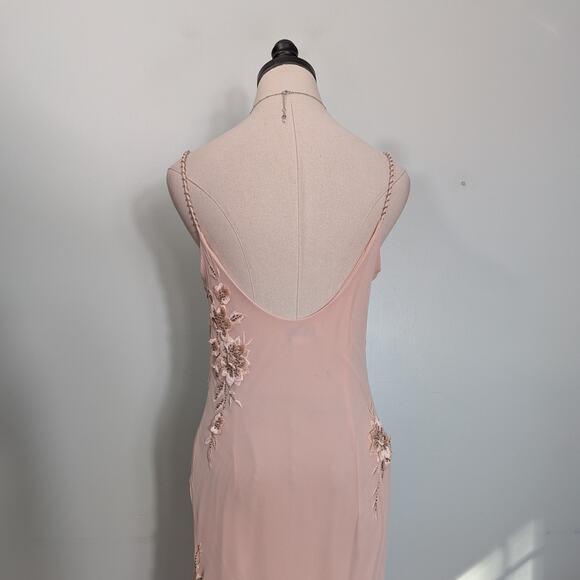 Vintage Sue Wong Prom Dress Maxi Gown 10 Pink Silk Y2K Fairy Bead Floral Nymph - Picture 7 of 16